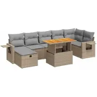 vidaXL 5-delige tuinmeubelset met kussens, beige, polyrotan, acaciahout