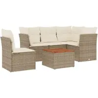 vidaXL 6-delige tuinmeubelset met kussens, beige, polyrotan