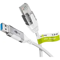 Goobay USB-A naar RJ45 LAN kabel | Slimline | USB3.0 | CAT6 | wit | 1,5 meter