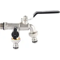 INF Buitenkraan dubbele uitlaat, 1/2 inch mannelijke inlaat, dubbele 3/4 inch uitlaat Black