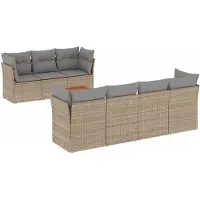 vidaXL 8-delige tuinmeubelset met kussens, beige, van polyrotan