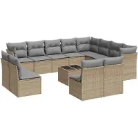 vidaXL 13-delige Loungeset met kussens poly rattan beige