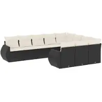 vidaXL 10-delige Loungeset met kussens poly rattan zwart