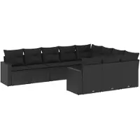 vidaXL 10-delige loungeset voor de tuin met kussens, zwart, polyrotan