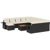 vidaXL 13-delige tuinmeubelset met kussens, zwart, polyrotan