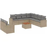 vidaXL 10-delige tuinmeubelset met kussens, beige, polyrotan