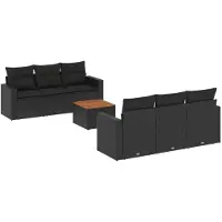 vidaXL 7-delige tuinmeubelset met kussens, zwart, polyrotan
