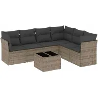 vidaXL 7-delige Loungeset met kussens poly rattan grijs