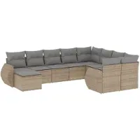 vidaXL 10-delige Loungeset met kussens poly rattan beige