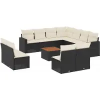 vidaXL 12-delige Loungeset met kussens poly rattan zwart