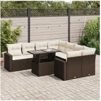 vidaXL 9-delige Loungeset met kussens poly rattan bruin