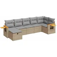 vidaXL 7-delige tuinmeubelset met kussens, beige, van polyrotan