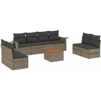 vidaXL 9-delige Loungeset met kussens poly rattan beige