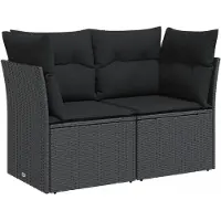 vidaXL Tuinbank met kussens 2-zits zwart poly rattan