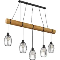 Globo Landelijke hanglamp Berti 5-lichts hout met zwart