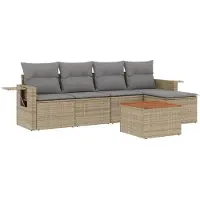 vidaXL 6-delige Loungeset met kussens poly rattan beige