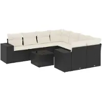 vidaXL 9-delige Loungeset met kussens poly rattan zwart