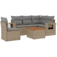 vidaXL 6-delige Loungeset met kussens poly rattan beige
