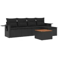 vidaXL 6-delige Loungeset met kussens poly rattan zwart