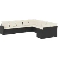 vidaXL 10-delige Loungeset met kussens poly rattan zwart