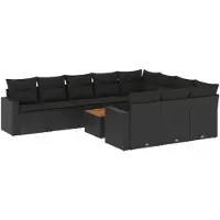 vidaXL 11-delige Loungeset met kussens poly rattan zwart