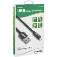 InLine 31411B, 1 meter, Lightning, USB-A, Zwart, Recht, Recht