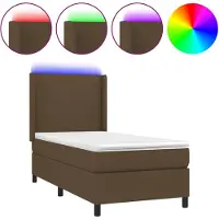 vidaXL Boxspring met matras en LED stof donkerbruin 90x190 cm