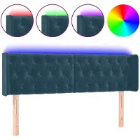 vidaXL Hoofdbord LED 147x16x78/88 cm fluweel donkerblauw