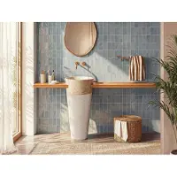 Vente-unique Wastafel badkamer op voet van marmer LANTA - Kleur crème