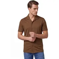 Pierre Cardin Bruin overhemd Atelier korte mouwen structuur