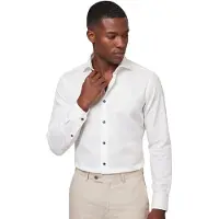 Ledub Wit Slim Fit overhemd wide spread met blauwe details
