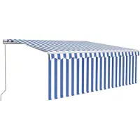 vidaXL Luifel handmatig uittrekbaar rolgordijn LED 4,5x3 m blauw wit