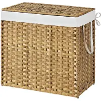 Songmics Wasmand – Opvouwbaar met deksel en handvatten – 2 compartimenten – Naturel
