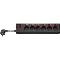 Pro Stekkerdoos met 6 contacten en 7 schakelaars / zwart - 1,5 meter