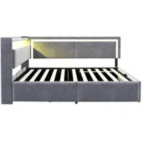 STILVORA Slaapbank 90x200 cm – Met Ledverlichting En Usb Oplaadpunten – Hydraulische Opbergruimte – Zonder matras – Fluweel – Lichtgrijs