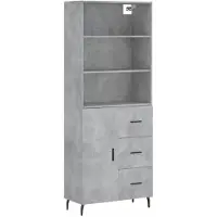 vidaXL Hoge kast, betonkleur, 69,5 x 34 x 180 cm, houtvezelplaat