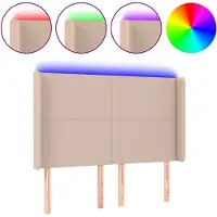 vidaXL Hoofdbord LED 147x16x118/128 cm kunstleer cappuccinokleurig