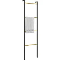 HOMCOM Towel Rack-Stahl, Bambus-49L x 5,5B x 167,5H cm-Schwarz+Natur