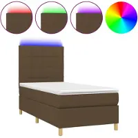vidaXL Boxspringbed met matras en LED-verlichting, donkerbruin, 90x190 cm, stof