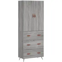 vidaXL Hoge kast, grijs Sonoma, 69,5 x 34 x 180 cm, houtvezel