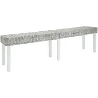 vidaXL Bankje 160x35x45 cm natuurlijk kubu rattan en mahoniehout wit