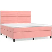 vidaXL Boxspring met matras fluweel roze 160x200 cm