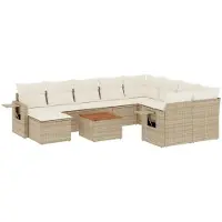 vidaXL 11-delige Tuinset met kussens poly rattan beige