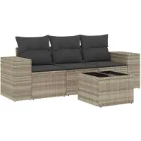 vidaXL 3-delige Loungeset met kussens poly rattan lichtgrijs