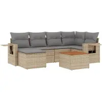 vidaXL 7-delige Loungeset met kussens poly rattan beige