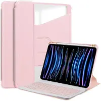 INF 360 Draaibare Standaard Bluetooth Toetsenbordhoes Compatibel met iPad 11 (A16) 2025 / iPad 10e generatie 10.9'' 2022 - Roze