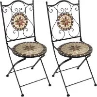 Axi Amélie Bistro Stoelen – Inklapbaar – Earth Brown – Metalen inklapbare tuinstoelen – Hoge rugleuning – Set van 2 stuks – Mozaïeklook – Ingelegd met keramische tegels – 150 kg draagkracht – Tuin,