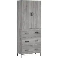vidaXL Hoge kast 69,5x34x180 cm bewerkt hout grijs sonoma eikenkleurig
