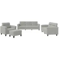 vidaXL 4-delige Loungeset met kussens microvezelstof lichtgrijs