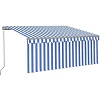 vidaXL Luifel handmatig uittrekbaar met rolgordijn 3x2,5 m blauw wit